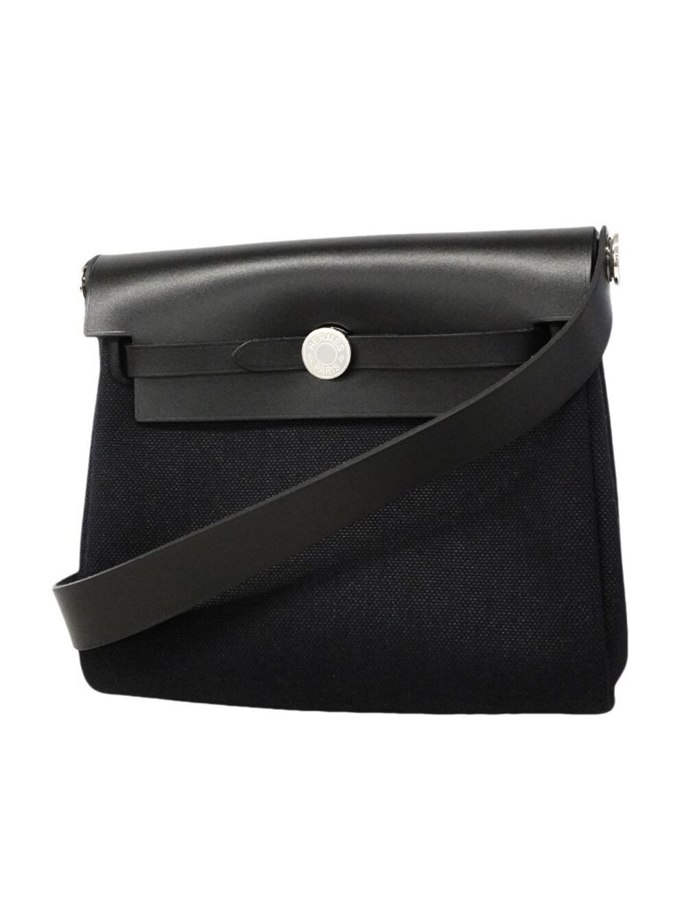 Hermes Shoulder Bag Herbag Zip Mini Toile Military Black Silver